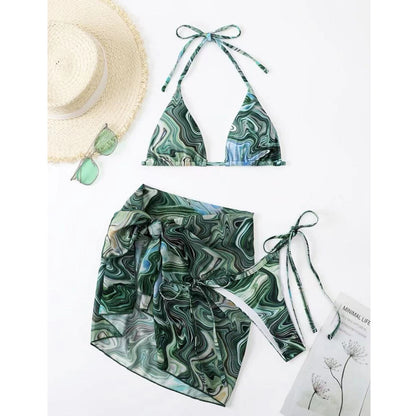 Tie-dyed Gauze Skirt Printed Three-piece Set Swimsuit Bikini