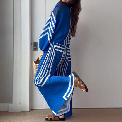 Long Sleeve Cardigan High Waist Drooping Straight-leg Pants Two Pieces