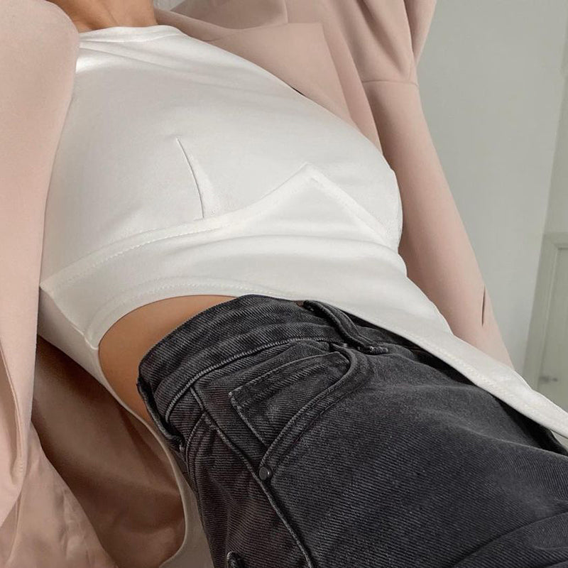 Gilet court sans manches au design irrégulier, chemise à bascule de couleur unie pour femmes