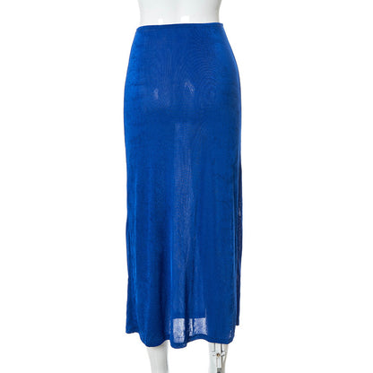 Summer Women's Stretch Solid Color Casual Hip Skirt