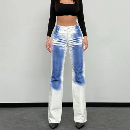 Contrast Color Trendy White Cow Trousers