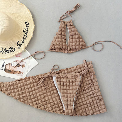 Lace-up Three-piece Bikini Swimsuit