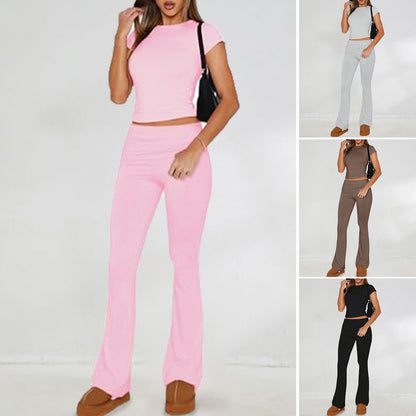 Women's Solid Color Slim-fit Short Sleeve Suit