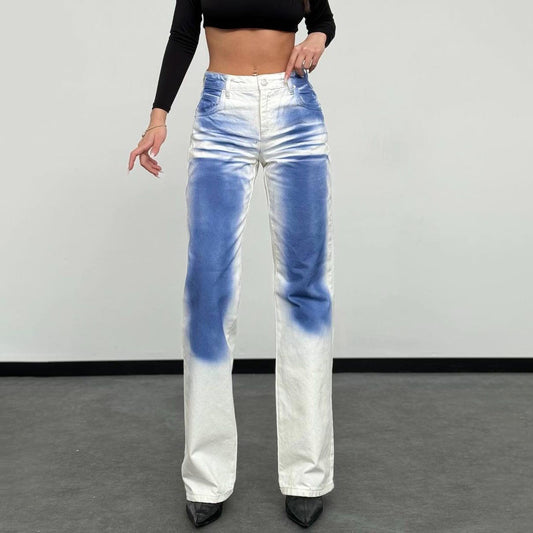 Contrast Color Trendy White Cow Trousers