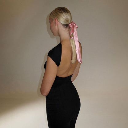 Short-sleeved Round Neck Slim-fit Sheath Backless Dress