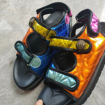 Women's Sandals Plaid Velcro Thick Low Beach