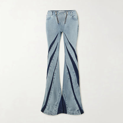 Patchwork Tube Top Washed Jeans Two-piece Set