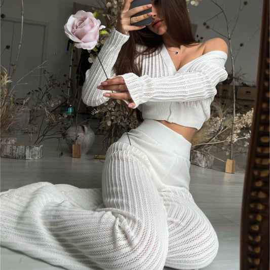 Costume décontracté tricoté transparent pour femme